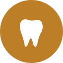 icon of white tooth in a brown circle